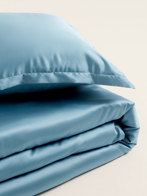 Простыня на резинке 2-спальная SL Home Tencel, 180×200+30 см, тенсель, серо-голубая