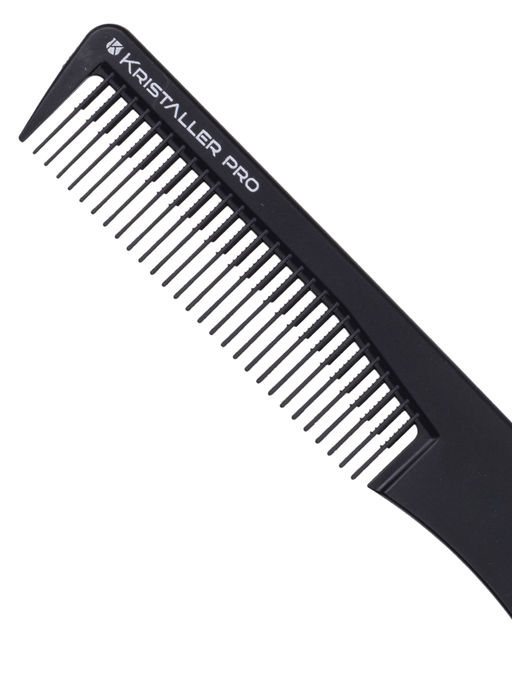 Kristaller Профессиональный гребень для волос с металлической вилкой 06969, карбон, черный, 19,5 см