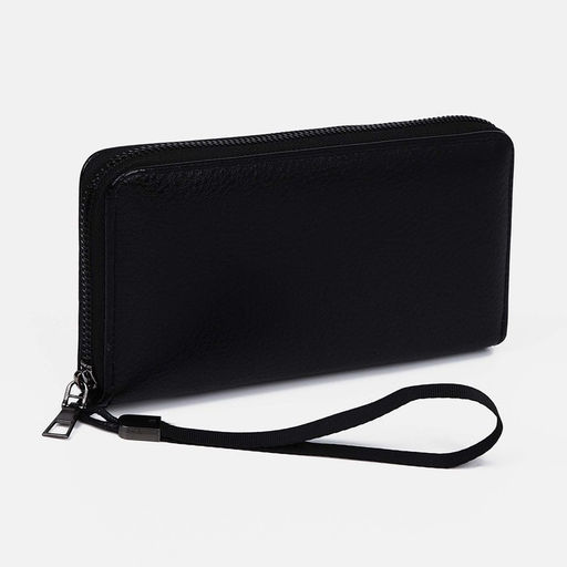 Портмоне мужское на молнии, отдел для купюр, для карт, для монет, чёрное