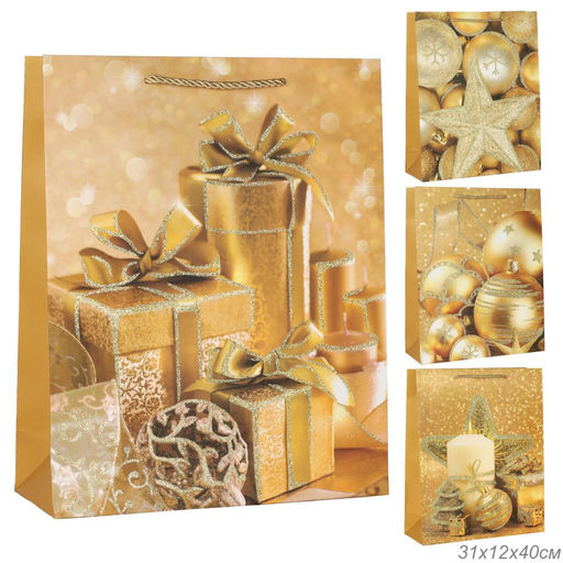 Цена за 12 шт. Пакет подарочный 31х40х12 / 111-1L /уп 12/360/ микс Новый год - Галеонтрейд фото 7