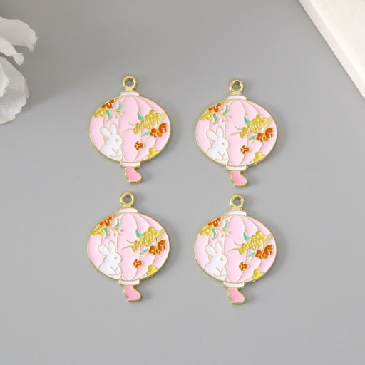 Цена за 4 шт. Декор для творчества металл, эмаль Зайка и цветы, 2.7?2.2 см