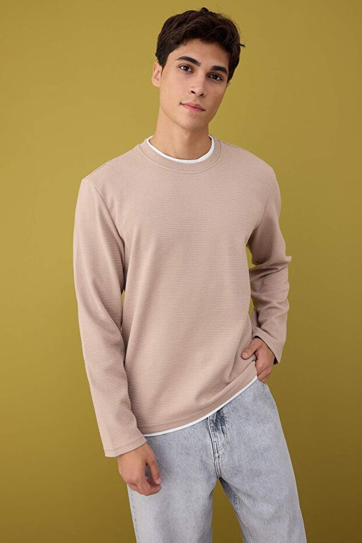 Bej Regular/Normal Kesim Dokulu Basic Sweatshirt TMNAW22SW0658 - Trendyolmilla фото 2
