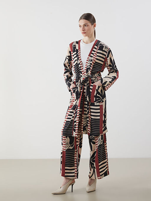 ?al Yaka Desenli Oversize Kad?n Kimono