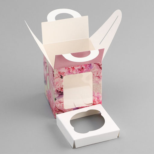 Цена за 5 шт. Коробка для 1 капкейка, 8 марта, 9.2?9.2?11.1 см