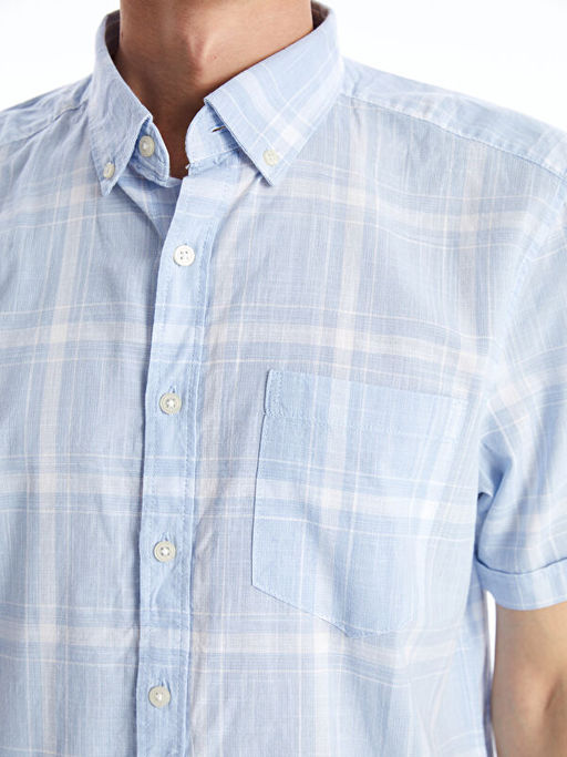 Regular Fit K?sa Kollu Ekose Poplin Erkek G?mlek