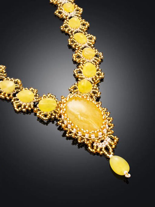 Изысканное колье из бисера и натурального балтийского янтаря Лукоморье - Амберхолл фото 2