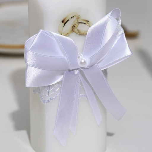 Набор свечей «Кружевной с бантиком», белый: домашний очаг 6.8×15 см, родительские 1.8×17.5 см