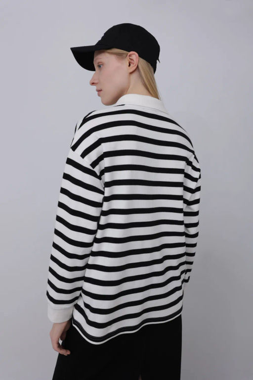 Блузка-поло в широкую горизонтальную бело-зеленую полоску - Incity фото 18