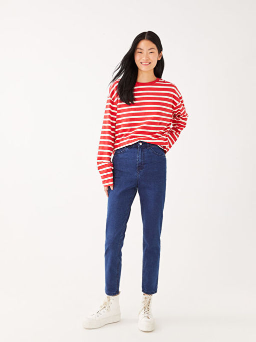 Kad?n Mom Fit D?z Jean Pantolon