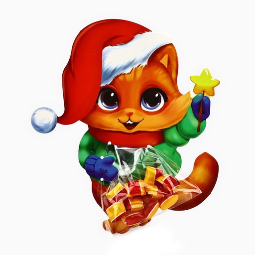 Цена за 10 шт. Пакет под сладости новогодний «Котик», 11×6 см