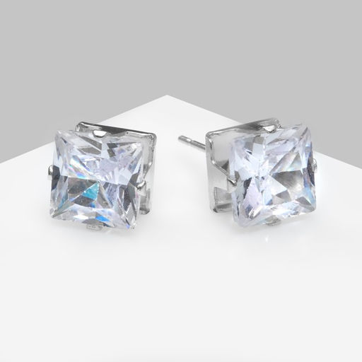 Серьги со стразами Пусеты сияние, квадрат, d=0,8, цвет белый в серебре - Queen fair фото 2