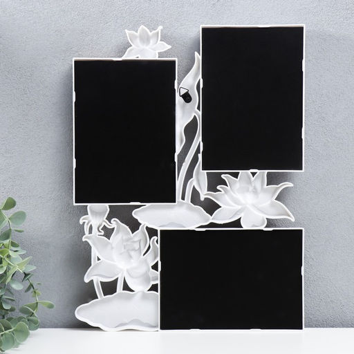 Фоторамка - коллаж на 3 фото 10?15 см Лотосы, белый, 36?27 см