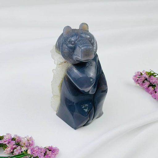 Медведь резной из камня Агат серый с жеодой - Радуга самоцветов фото 2