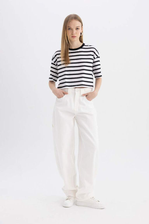 Классная полосатая футболка с короткими рукавами приталенного кроя - Defacto фото 2