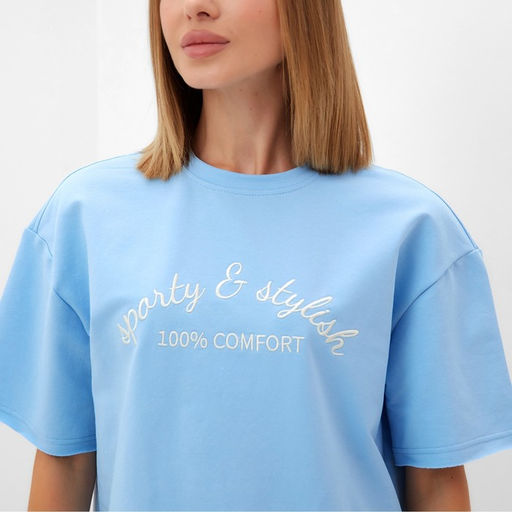 Футболка женская MINAKU OVERSIZE FIT: SPORTY & STYLISH цвет голубой, р-р 46