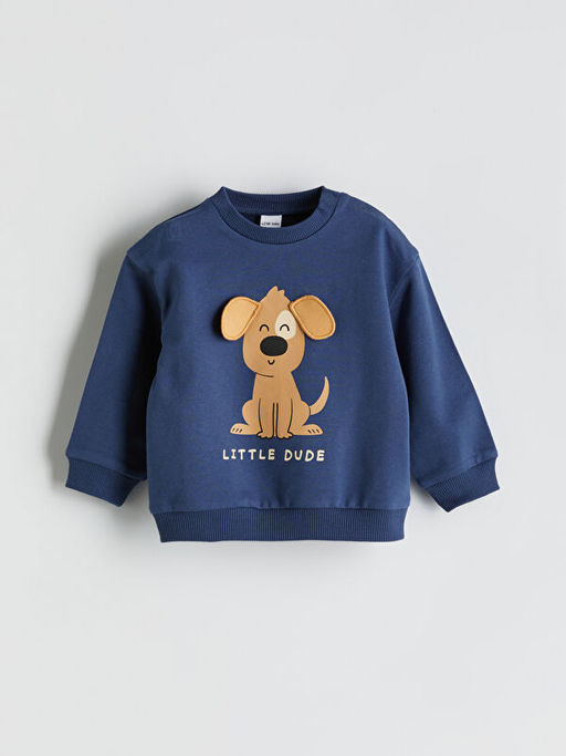 Bisiklet Yaka Bask?l? Erkek Bebek Sweatshirt ve E?ofman Alt 2li