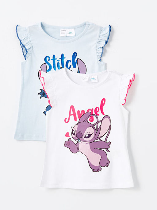 Bisiklet Yaka K?sa Kollu Stitch Bask?l? K?z Bebek Ti??rt 2li