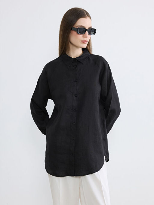 Kad?n Uzun Kollu Keten G?mlek