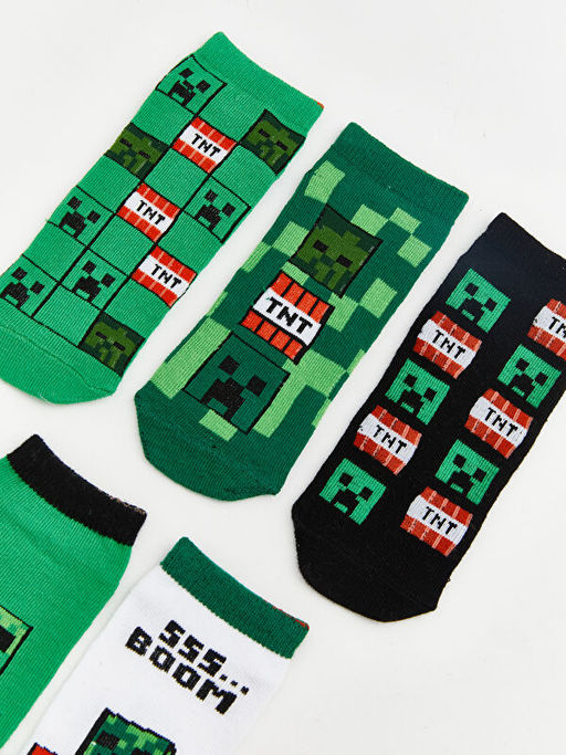 Minecraft Bask?l? Erkek ?ocuk Patik ?orap 5li