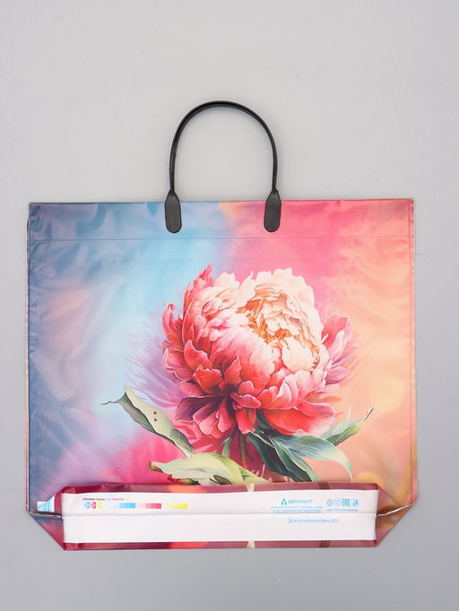 Цена за 10 шт. Пакет "Цветы ассорти", полиэтиленовый с пластиковой ручкой, 38 х 34 + 3 см, 90 мкм