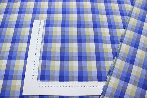 Вареный (стираный) хлопок Клетка (1.6*1.6см) цв.василек/телесно-оливковый, ш.2.5м, хл-100% - Купава фото 4