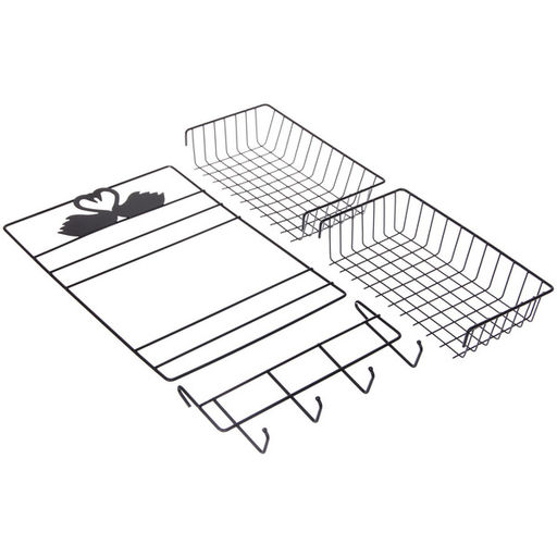 Органайзер металлический подвесной универсальный "ФАНАДЕРО", цвет черный, две полки, с крючками, 25*13*48см (лейбл)