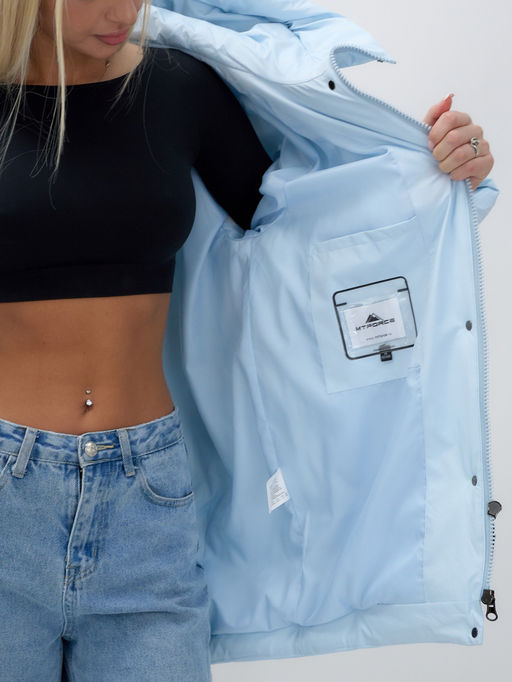 Куртка летучая мышь женская с капюшоном зимняя голубого цвета 9617Gl - Mtforce фото 13