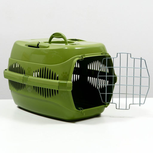 Переноска для животных до 12 кг Пижон 49х33х32см, металлическая дверь, оливковая  фото 4