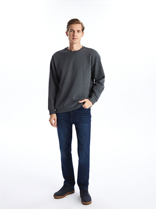 Bisiklet Yaka Uzun Kollu Erkek Kal?n Sweatshirt