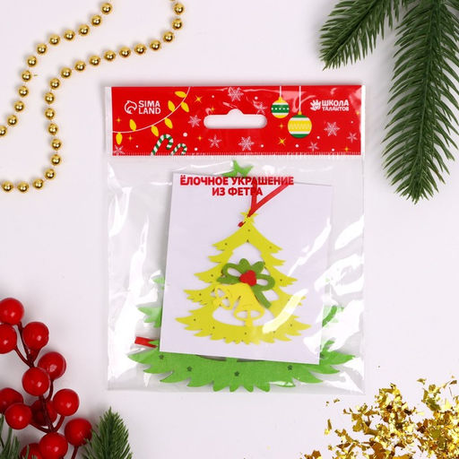 Ёлочная игрушка из фетра Ёлочка с колокольчиками, своими руками