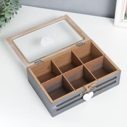 Шкатулка для чая дерево Чайная любовь, с делениями, для украшений, мелочи, 16?24?7.5 см