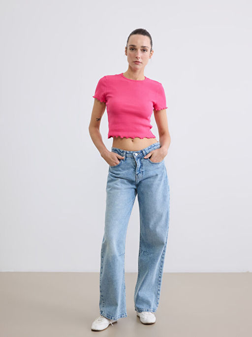 Bisiklet Yaka Fitilli Kad?n Ti??rt