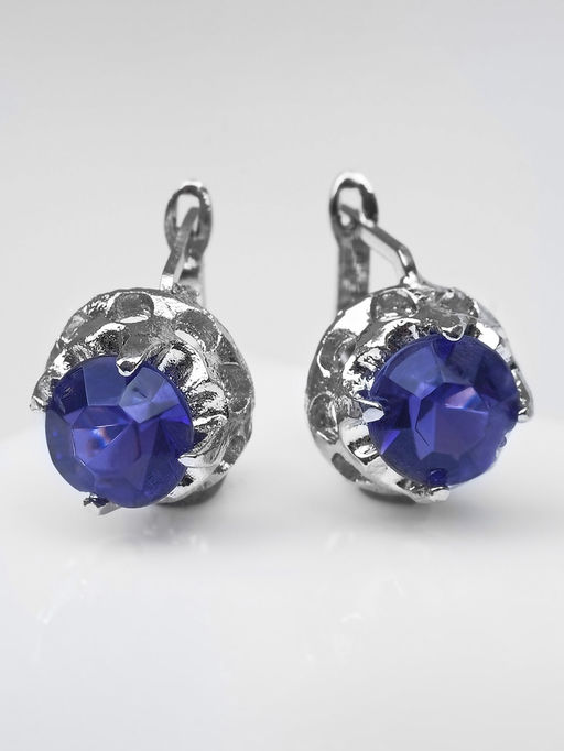 Серьги со стразами Эдель кружок, сине-фиолетовые в серебре