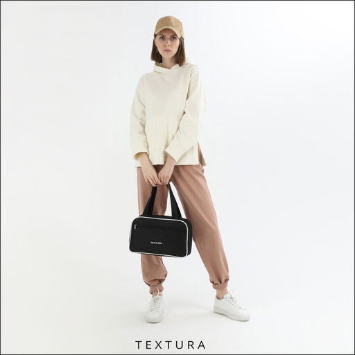 Сумка для обуви TEXTURA, на молнии наружный карман, размер 33×10×20 см, чёрная/белая