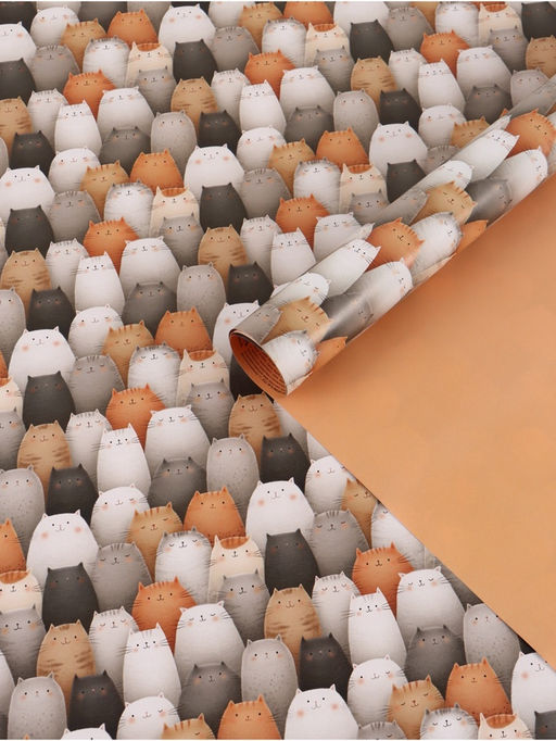 Цена за 10 шт. Бумага упаковочная глянцевая двухсторонняя «Коты», 70 × 100 см