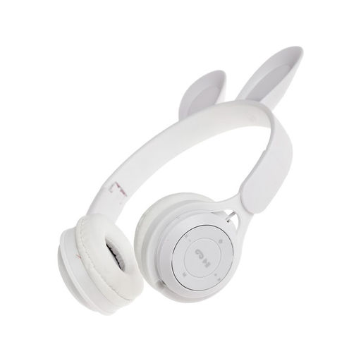 Наушники детские, беспроводные, накладные, с ушками зайца, Y08R, Bluetooth 5.1, с микрофоном, с подсветкой, 400 мАч, белые