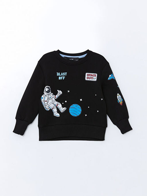Bisiklet Yaka Bask?l? Erkek ?ocuk Sweatshirt