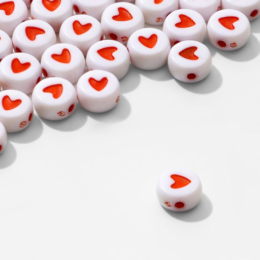 Цена за 4 шт. Бусины для творчества из акрила «Сердце», в круге, 7×4 мм, набор 10 г, цвет красно-белый