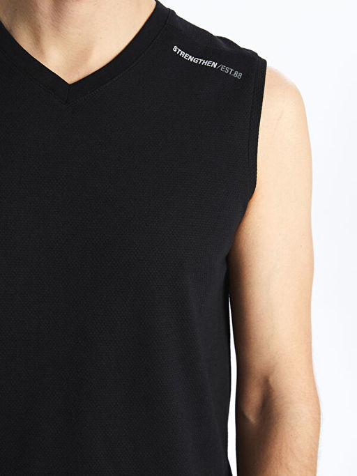 V Yaka Bask?l? Erkek Kolsuz Ti??rt