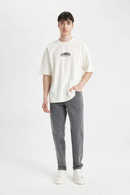 Обычный зауженный крой Джинсовые брюки нормальной формы с нормальной талией и нормальными штанинами - Defacto фото 2