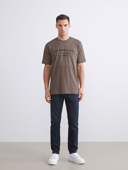 Bisiklet Yaka Bask?l? Penye Erkek Ti??rt