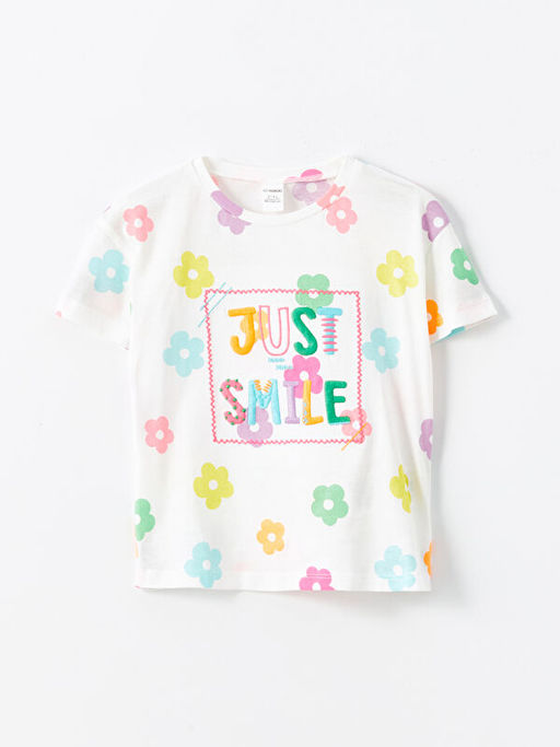 Bisiklet Yaka ?i?ekli K?z ?ocuk Ti??rt