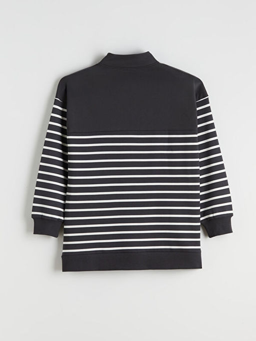 Dik Yaka ?izgili Kad?n Sweatshirt Tunik