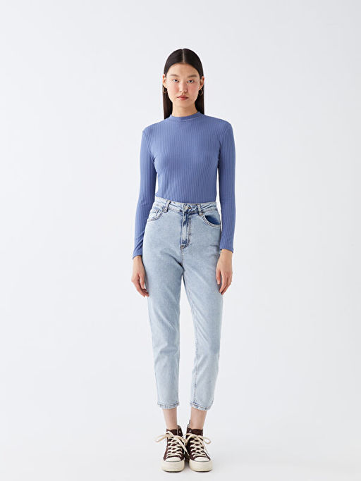 Yar?m Bal?k?? Yaka Kendinden Desenli Uzun Kollu Tunik