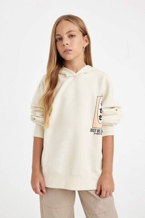 Толстовка с капюшоном и принтом цвета оверсайз для девочек с широкой посадкой на спине - Defacto фото 4