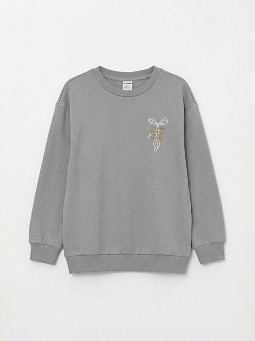 Bisiklet Yaka Bask?l? K?z ?ocuk Sweatshirt