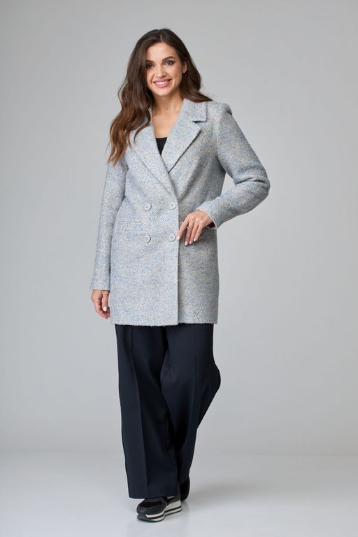 Пальто БелЭльСтиль 841 клетка серая  фото 77