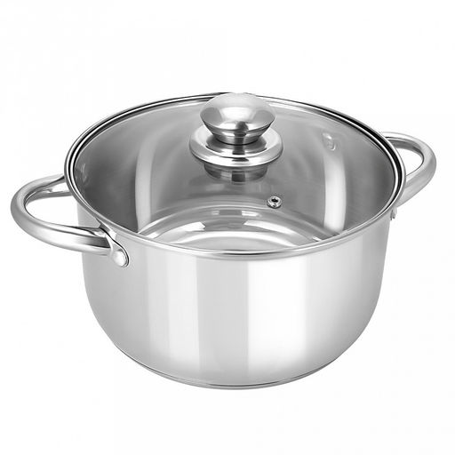 Кастрюля из нержавеющей стали "Greta" 1,0л, д11,3см, h7,5см, s0,4см, дно s1,3см, стеклянная крышка, цветная коробка, "Appetite" (Китай)