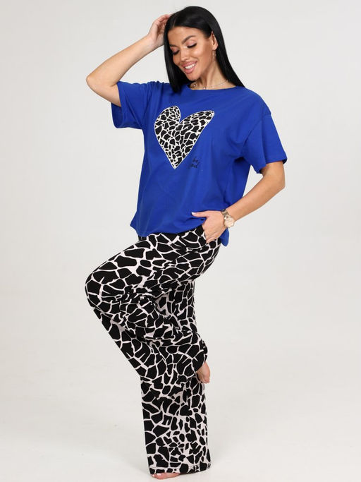 627 ДОМАШНИЙ КОСТЮМ ЖЕНСКИЙ (брюки) (Синий/чёрный жираф) - А-дина фото 4