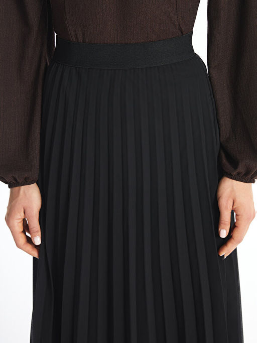 Kad?n Beli Lastikli D?z Pileli Etek